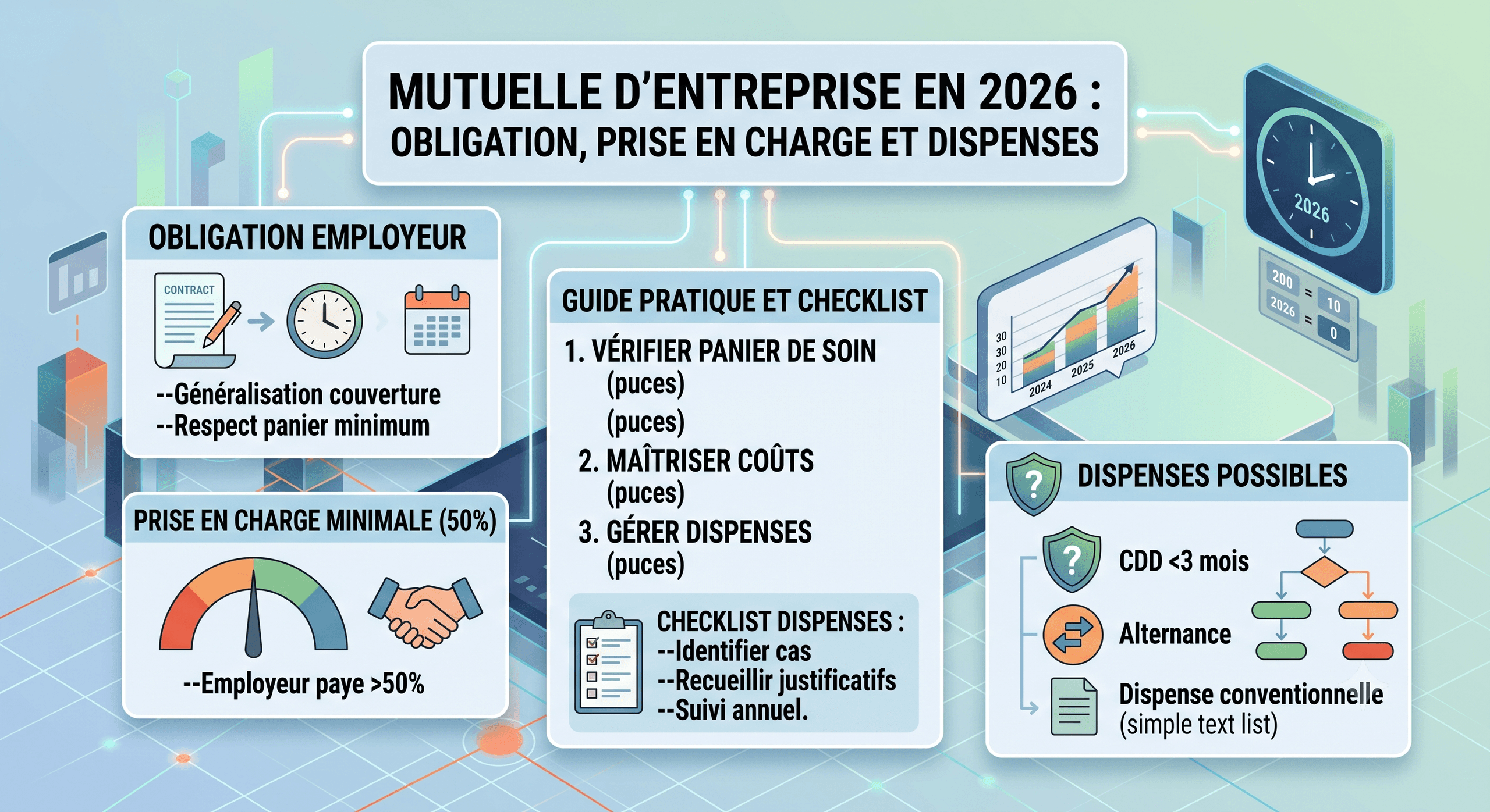 Mutuelle d'entreprise en 2026 : obligation, prise en charge et dispenses